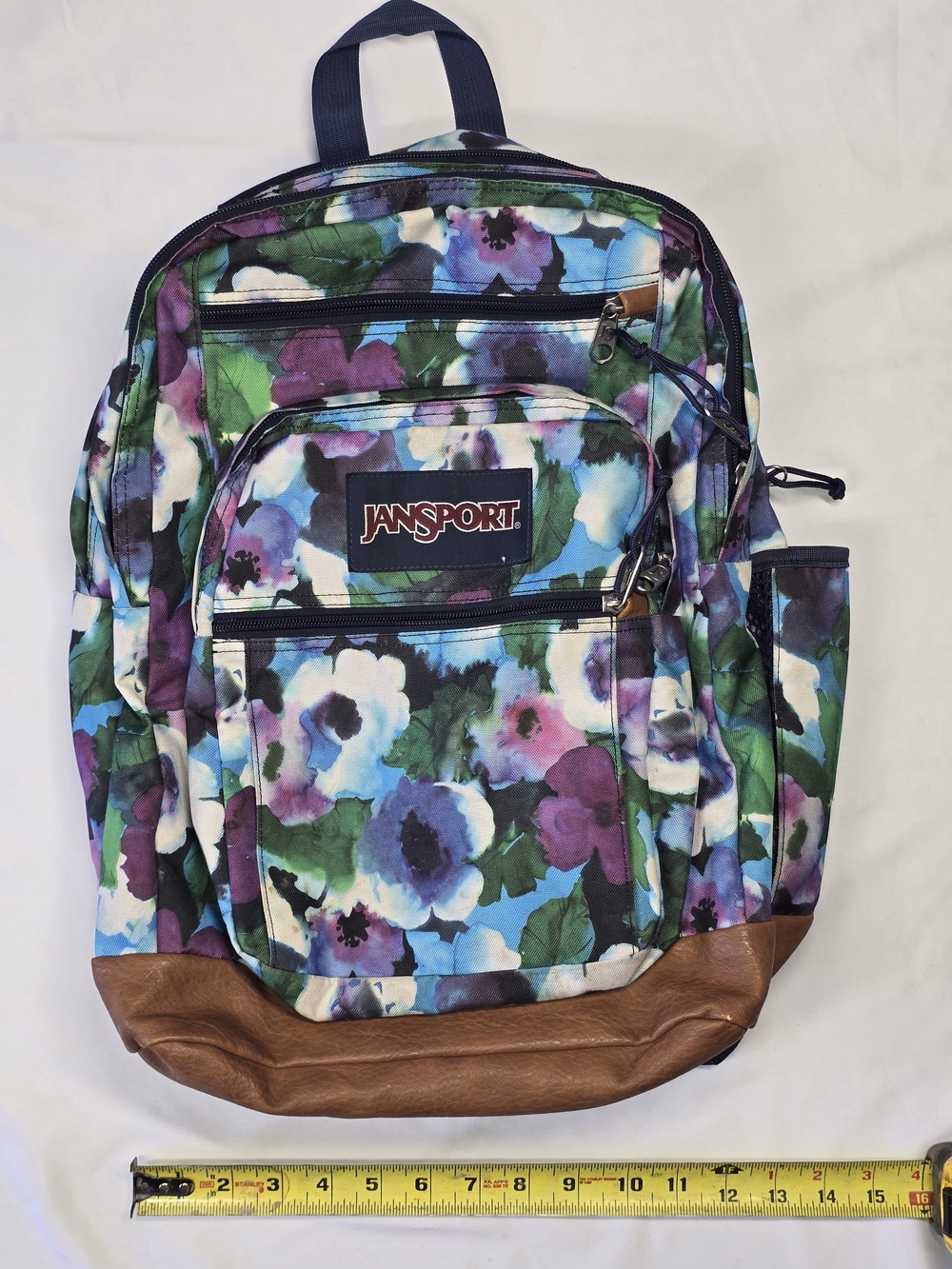JanSport Floral Watercolor Backpack with Faux Leather Base